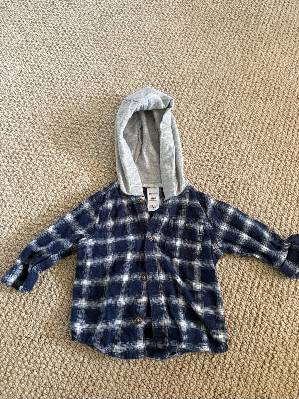 carter's Navy and White Plaid Hooded Button-Down Shirt